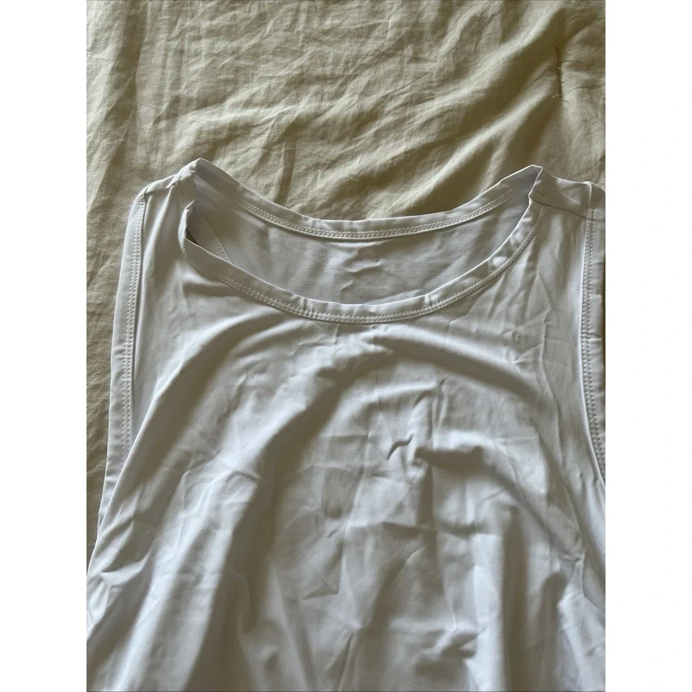HALARA Softly Zero Ruched Curved Hem High Neck Tank‎ Top White Size Small